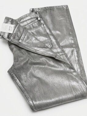 Zara Mid-Rise Full Length Foil Jeans